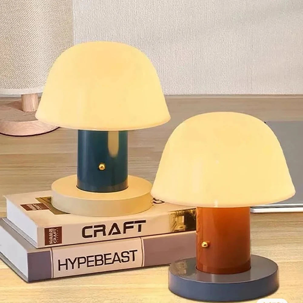 Mushroom table lamp bedroom bedside decorative lamp USB charging LED touch switch desk lamp